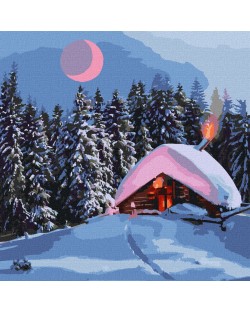Комплект за рисуване по номера Ideyka - Снежна хижа, 40 х 40 cm