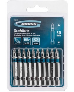 Комплект битове Gross - PZ1 x 50 mm, стомана S2, 10 броя