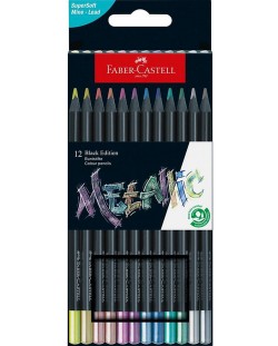 Комплект моливи Faber-Castell Black Edition - Metallic, 12 цвята