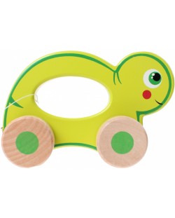 Дървена играчка Jouéco - Костенурка, с колела за бутане