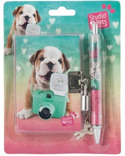Комплект таен дневник с химикалка Paso Studio Pets - Куче с фотоапарат