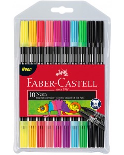 Комплект двустранни флумастери Faber-Castell - 10 цвята, неон