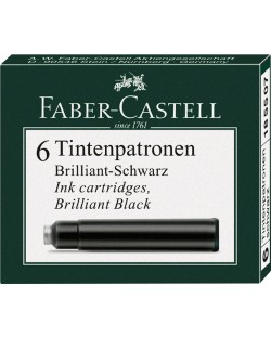 Комплект патрончета за писалка Faber-Castell - Черни, 6 броя