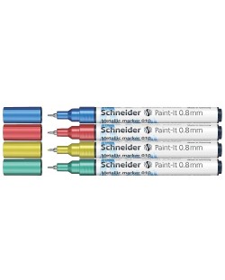 Комплект металически маркери Schneider Paint-It - 010, 0.8 mm, 4 основни цвята