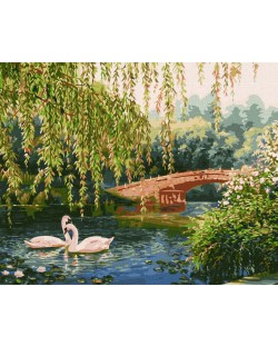 Комплект за рисуване по номера Ideyka - Лебеди в езерото, 40 х 50 cm