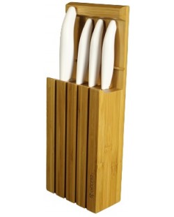 Комплект керамични ножове KYOCERA - С бамбуков блок, бели