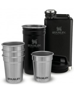 Комплект за шотове Stanley - Pre-Party, манерка, 4 броя чаши, черен