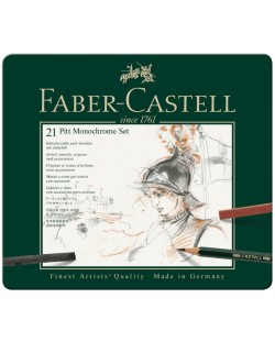 Комплект моливи Faber-Castell Pitt Monochrome - 21 броя, в метална кутия