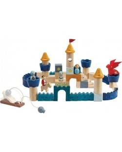 Комплект дървени кубчета за редене PlanToys - Замък