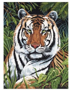 Комплект за рисуване с акрилни бои върху платно Royal - Тигри, 23 х 30 cm
