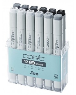 Комплект маркери Too Copic Classic - Студени сиви тонове, 12 цвята