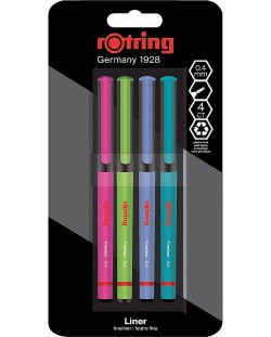 Комплект тънкописци Rotring - 0.4 mm, 4 цвята