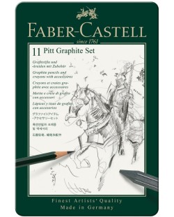 Комплект моливи Faber-Castell Pitt Graphite - 11 броя, в метална кутия