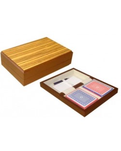 Комплект Modiano - Дървена кутия с покер карти, светлокафява
