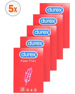 Комплект Feel Thin Презервативи, 5 х 18 броя, Durex