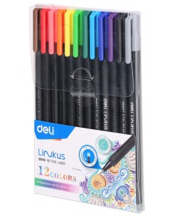 Комплект тънкописци Deli Linkus - EQ900-12, 12 цвята, 0.45 mm