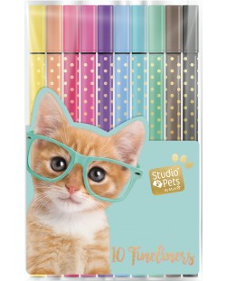 Комплект цветни тънкописци Studio Pets - 10 броя