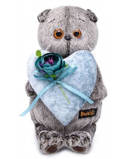 Плюшена играчка Budi Basa - Коте Басик с кадифено синьо сърце, 25 cm