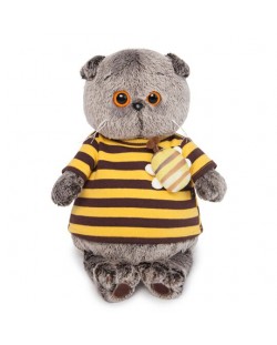 Плюшена играчка Budi Basa - Коте Басик с тениска и пчеличка, 22 cm