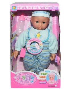 Кукла-бебе Raya Toys - С функции и аксесоари, синьо