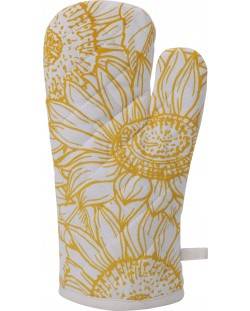 Кухненска ръкавица на цветя H&S - 18 x 32 cm, памук, жълта