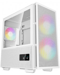 Кутия DeepCool - CH360 Digital White, mini tower, бяла/прозрачна