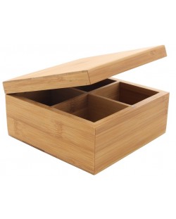 Бамбукова кутия за чай HIT - 4 отделения, 16 x 16 cm