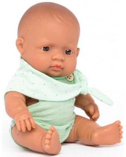 Кукла Miniland - Момченце със зелен гащеризон, 21 cm