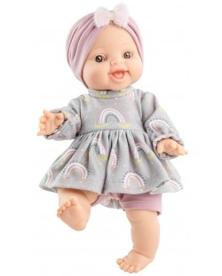 Кукла-бебе Paola Reina Los Gordis - Аник, с туника на дъгички и тюрбан, 34 cm