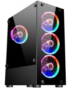 Кутия 1stPlayer - Fire Dancing V2-A RGB, mid tower, черна/прозрачна