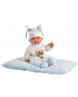 Кукла-бебе Llorens - Със сини дрешки, възглавничка и бяла шапка, 26 cm