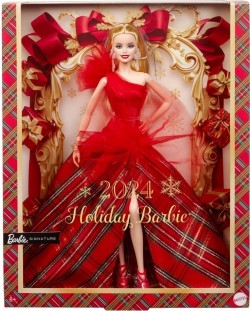 Кукла Barbie Signature - 2024 Holiday Barbie, в празнична рокля и руса коса