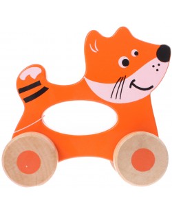Дървена играчка Jouéco - Кума Лиса, с колела за бутане
