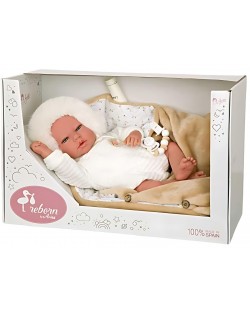 Кукла-бебе Arias - Александра със спален чувал в бежово, 40 cm