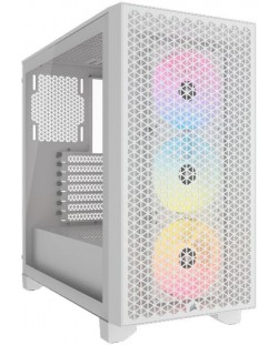 Кутия Corsair - 3000D RGB, mid tower, бяла/прозрачна