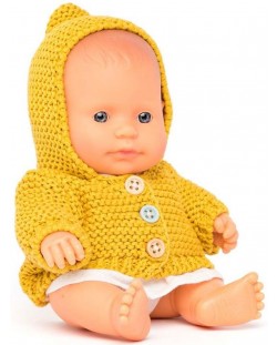 Кукла Miniland - Момиченце с жилетка и рокля, 21 cm