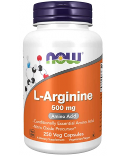 L-Arginine, 500 mg, 250 капсули, Now