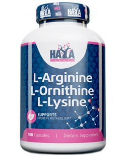 L-Arginine L-Ornithine L-Lysine, 100 капсули, Haya Labs