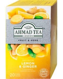 Lemon & Ginger Плодов чай, 20 пакетчета, Ahmad Tea