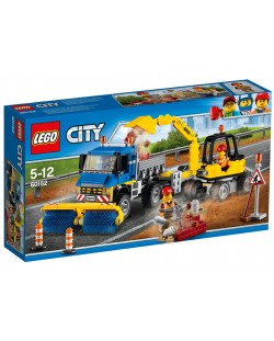 Конструктор Lego City - Камион за почистване на улиците с ремарке и багер (60152)