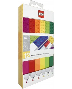 Комплект цветни флумастери Lego - С Lego елементи, 12 броя