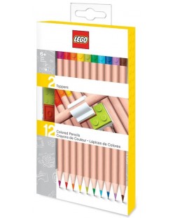 Комплект цветни моливи Lego - С Lego елементи, 12 броя