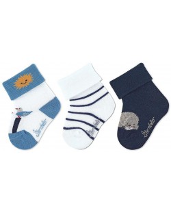 Летни бебешки чорапки Sterntaler - Морски мотиви, 3 чифта, размер 13/14, 0-4 м