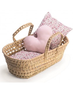Легло за кукла Asi Dolls - Плетен кош със завивки