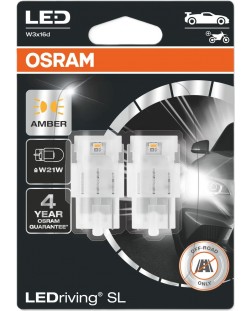 LED Автомобилни крушки Osram - LEDriving, SL, Amber, W21W, 1.3W, 2 броя, жълти