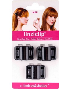 LinziClip Mini Щипка за коса, черна перла, 3 броя