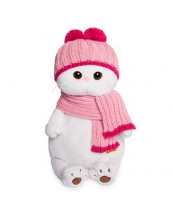 Плюшена играчка Budi Basa - Коте Ли-Ли, с розови шапка и шал, 24 cm