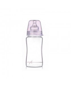 Шише Lovi - Baby Shower, стъклено, 250 ml, 3 м+, розово