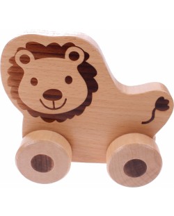 Дървена играчка Jouéco - Лъвче, с колела за бутане