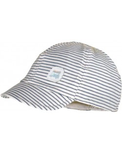 Лятна шапка с козирка Maximo - Бяла със сини черти, размер 45, 9-12 м